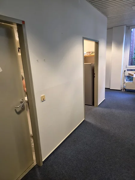 Flurecke mit Tür, Wände in Weiß und Grau überarbeitet